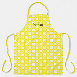 Lemon Yellow Polka Dots White Custom Name Cool Apron