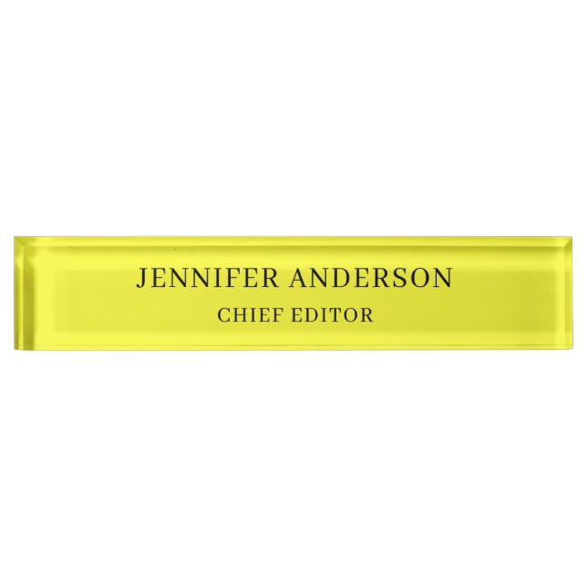 Lemon Yellow Professional Modern Plain Minimalist Nameplate (Front)
