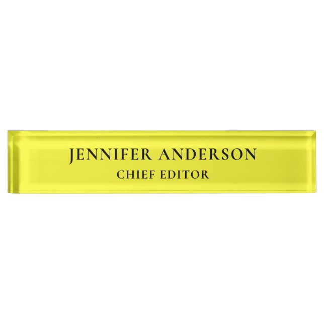 Lemon Yellow Professional Modern Plain Minimalist Nameplate (Front)