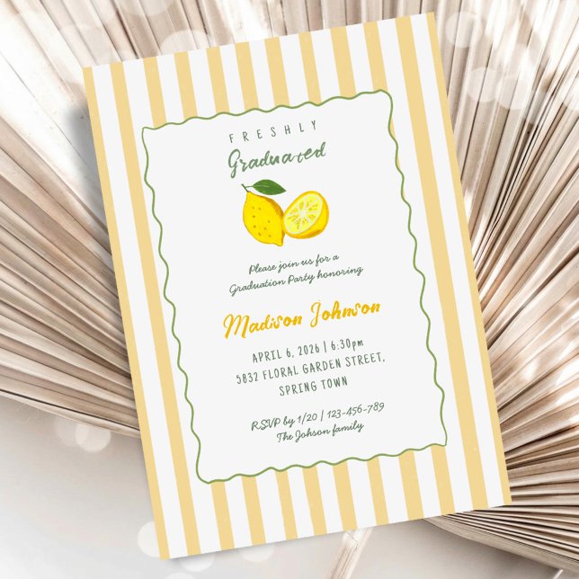 Lemon Yellow Stripe Chic Graduation Party Invitation (Lemon Yellow Stripe Chic Graduation Party Invitation)