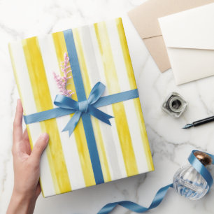 Lemon Yellow Stripes Bridal Shower  Wrapping Paper