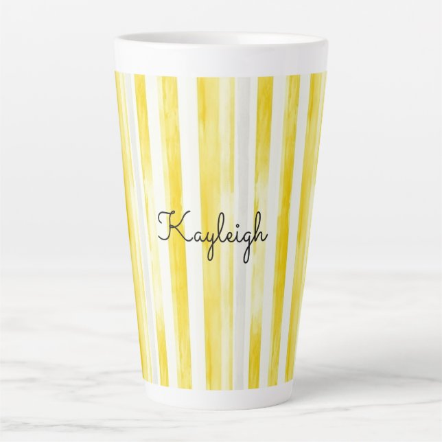 Lemon Yellow Stripes  Latte Mug (Front)