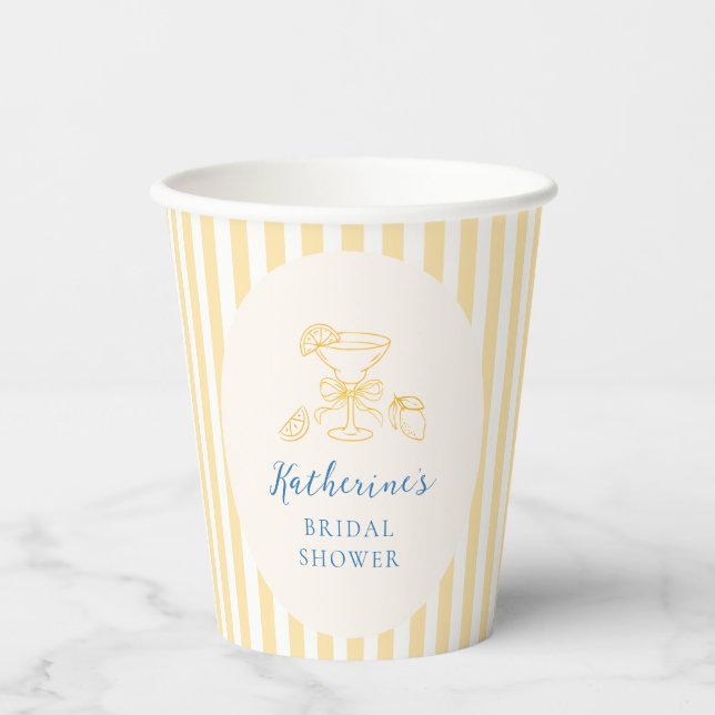 Lemon Yellow Stripes Paper Cups (Front)