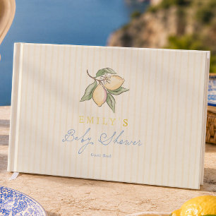 Lemon Yellow Stripes Summer Baby Shower Guest Book