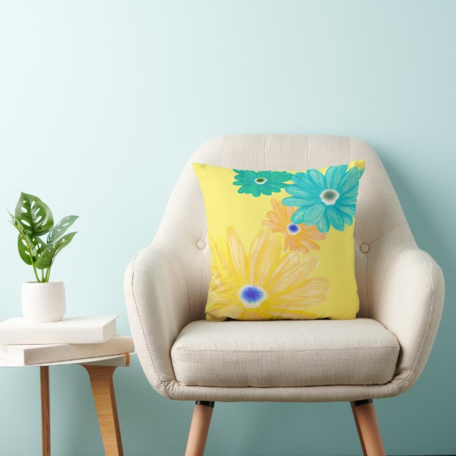 Lemon Yellow Summer Floral Cushion (Chair)