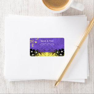 Lemon Yellow & Violet Flower Swirl Return Address Label
