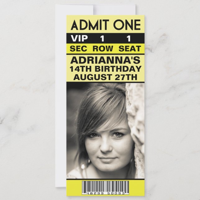 Lemon Yellow VIP Photo Ticket Birthday Party Invitation (Front)