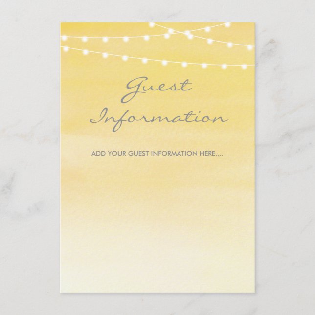 Lemon Yellow Watercolor String Lights Enclosure Card (Front)