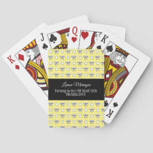 Lemon Yellow White Polka Dots Bows Personalised Playing Cards