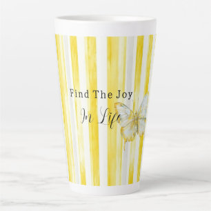Lemon Yellow White Stripes Butterfly Find Joy Latte Mug