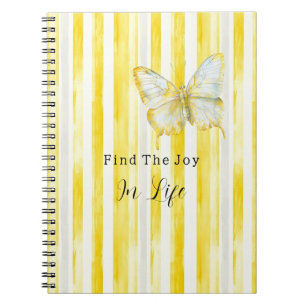 Lemon Yellow White Stripes Butterfly Find Joy Notebook