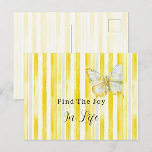 Lemon Yellow White Stripes Butterfly Find Joy Postcard