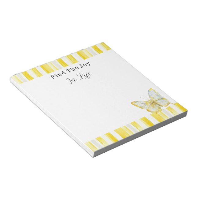 Lemon Yellow White Stripes Butterfly Joy Notepad (Angled)