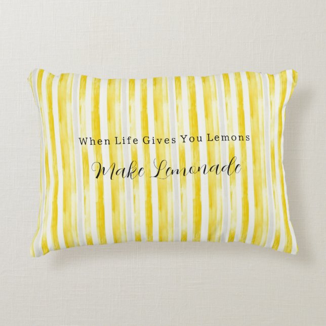 Lemon Yellow White Stripes Decorative Cushion (Front)