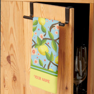 Lemon Your Name Yellow Fun Floral Pretty Tea Towel