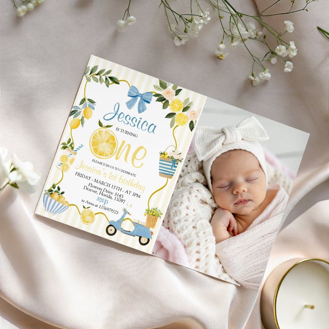 Lemon Zest Photo First Birthday Invite (Creator Uploaded)