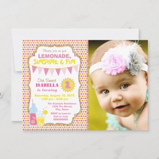 Lemonade 1st Birthday Party Photo Lemonade Party Invitation (Front)