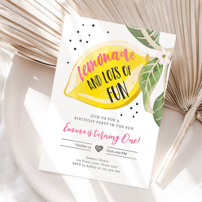 Lemonade and Lots of Fun Lemon Girl Birthday Invitation (Creator Uploaded)