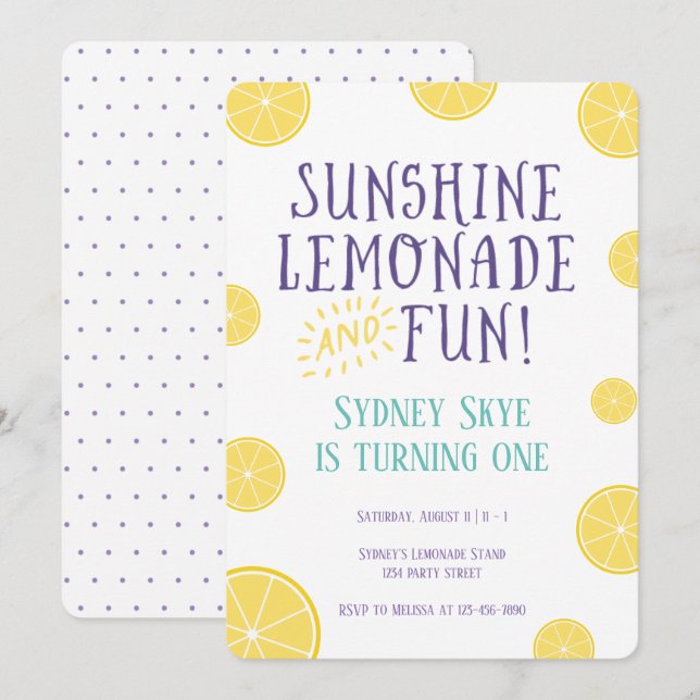 Lemonade and sunshine summer birthday invitation (Front/Back)