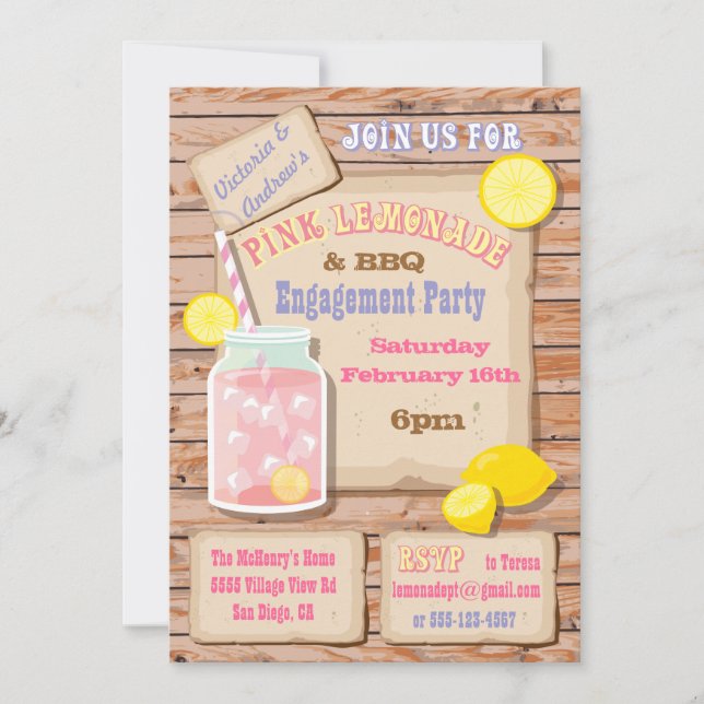 Lemonade & BBQ Engagement Party Invitations (Front)