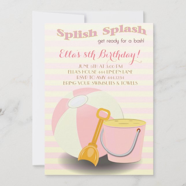 Lemonade Beach Pool Birthday Party Invitations (Front)