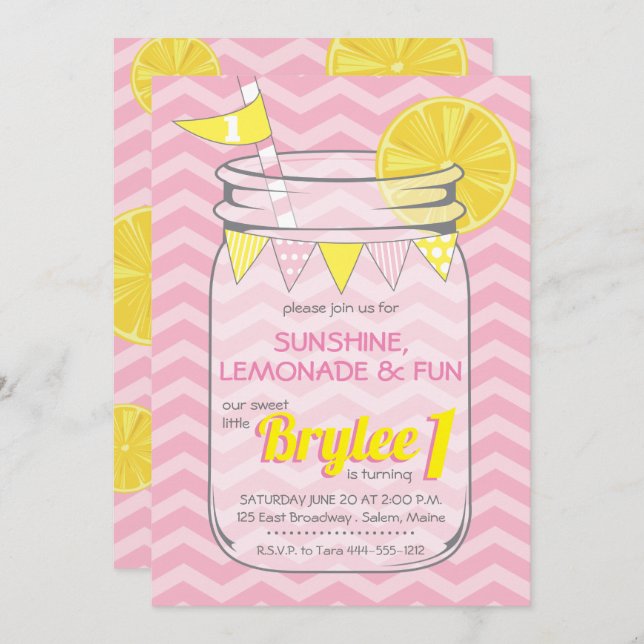Lemonade Birthday Girl Invitation (Front/Back)