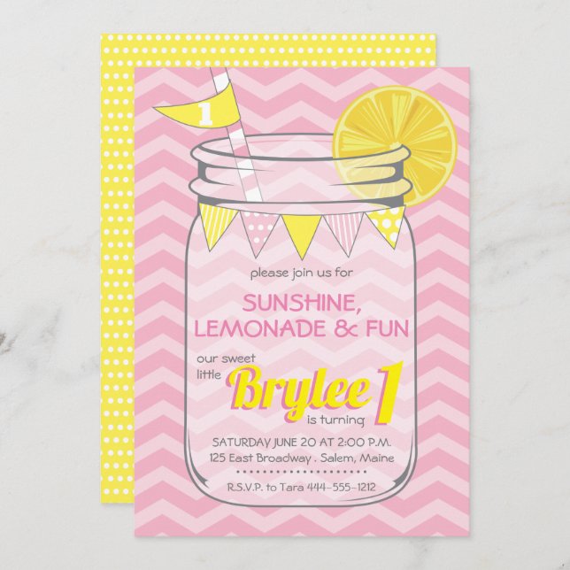 Lemonade Birthday Girl Invitation (Front/Back)