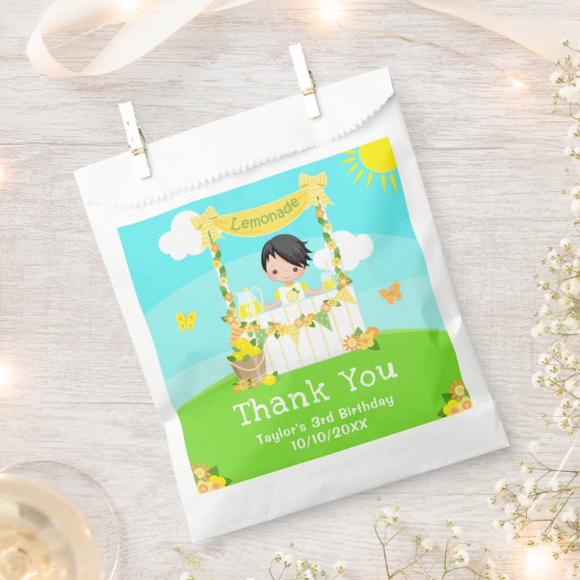 Lemonade Black Hair Boy Birthday Thank You Favour Bag (Clipped)