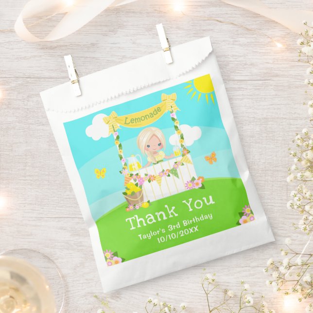Lemonade Blonde Hair Girl Birthday Thank You Favour Bag (Clipped)