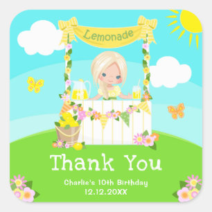 Lemonade Blonde Hair Girl Birthday Thank You Square Sticker