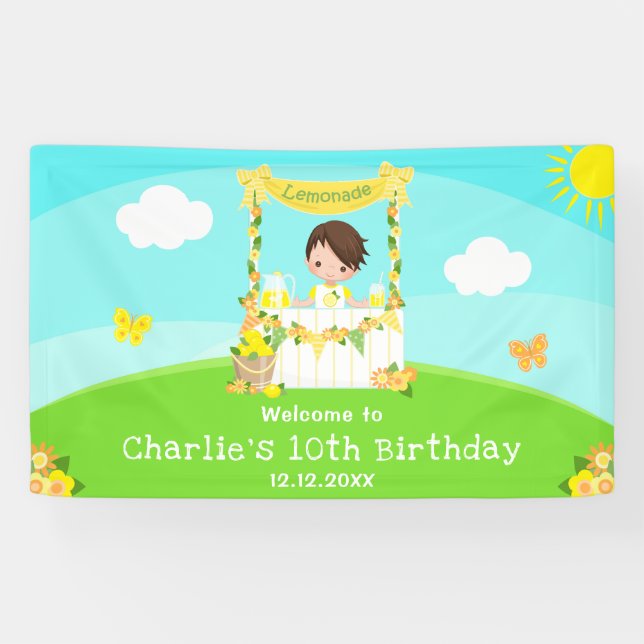 Lemonade Brown Hair Boy Birthday Welcome Banner (Horizontal)