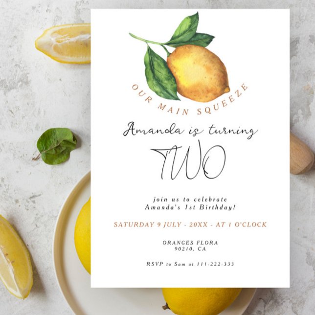 Lemonade citrus lemon 2st birthday invitation (Creator Uploaded)