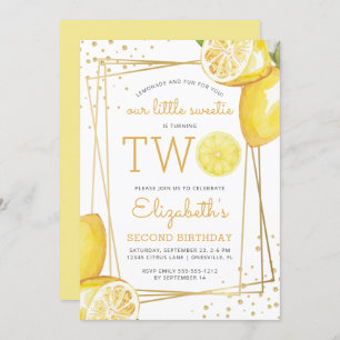 Lemonade Citrus Watercolor 2nd Birthday Party Invitation