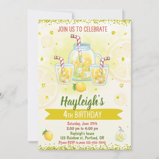 Lemonade invitation Citrus birthday Lemon party (Front)