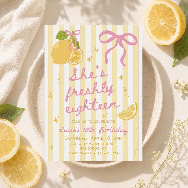 Lemonade Lemon Themed Freshly 18th Birthday Invitation (Creator Uploaded)