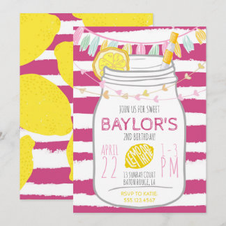 Lemonade Mason Jar Birthday Invitation