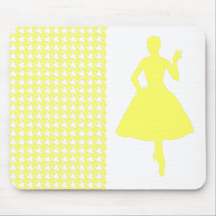 Lemonade Modern Houndstooth w/ Fashion Silhouette Mouse Pad