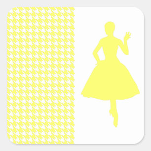 Lemonade Modern Houndstooth w/ Fashion Silhouette Square Sticker