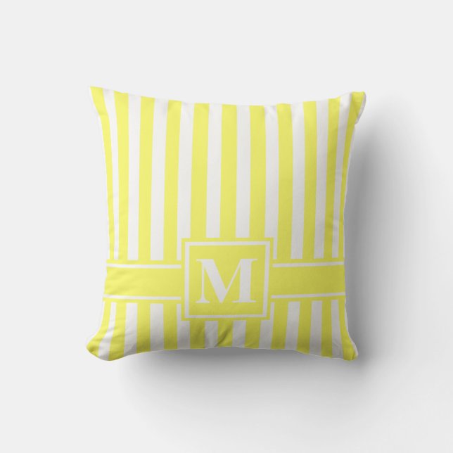 Lemonade Modern Stripe with Monogram Cushion (Front)