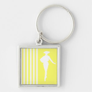 Lemonade Modern Stripes with Fashion Silhouette Key Ring