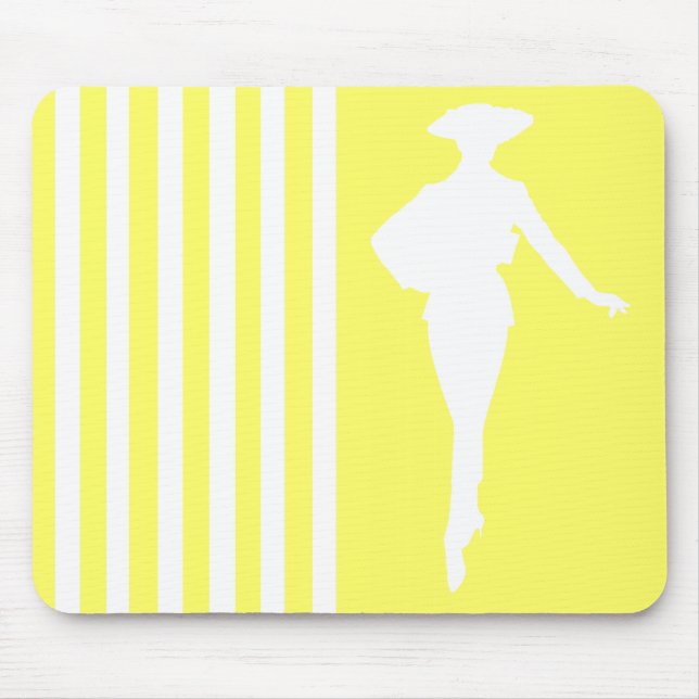 Lemonade Modern Stripes with Fashion Silhouette Mouse Pad (Front)