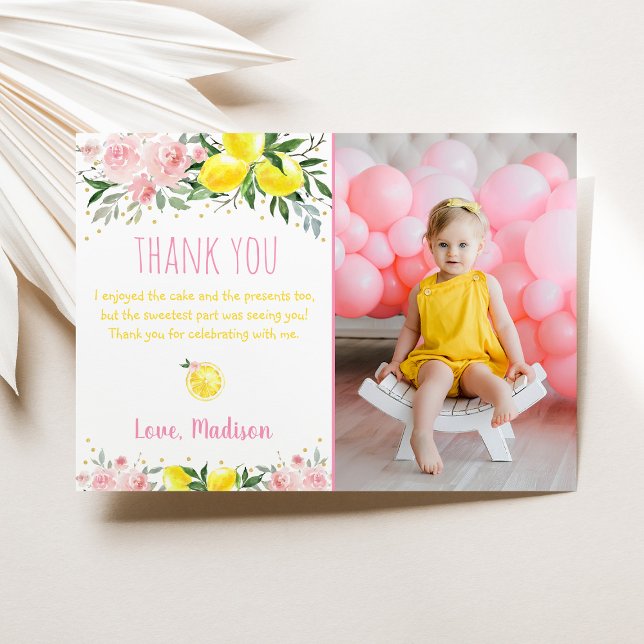 Lemonade Pink Floral Birthday Thank You Invitation (Creator Uploaded)