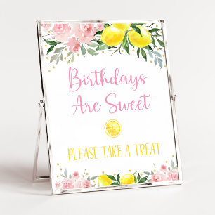 Lemonade Pink Floral Birthday Treats Sign