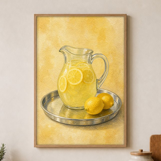 Lemonade Pitcher Watercolour Cottagecore Poster (Shown framed for scale. Poster ships unframed; frames are an optional add-on.)