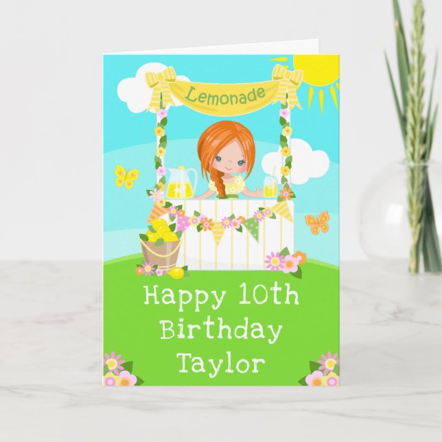 Lemonade Red Hair Girl Happy Birthday  Card (Front)