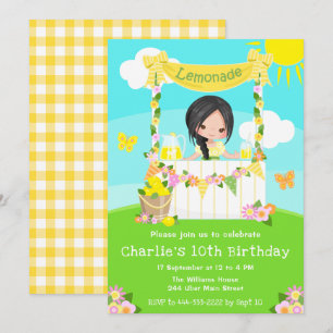 Lemonade Stand Birthday Black Hair Girl Invitation