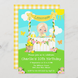 Lemonade Stand Birthday Blonde Hair Girl Invitation