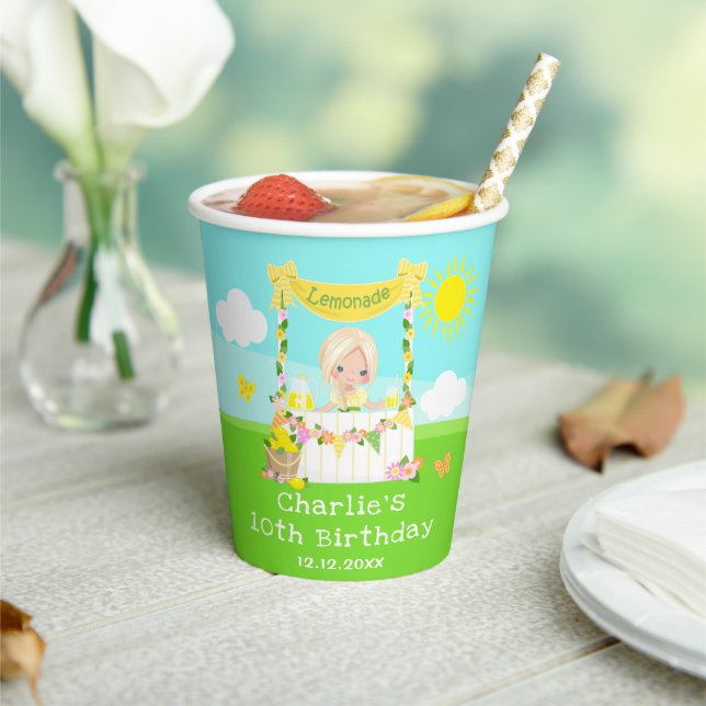Lemonade Stand Birthday Blonde Hair Girl Paper Cups (Insitu)