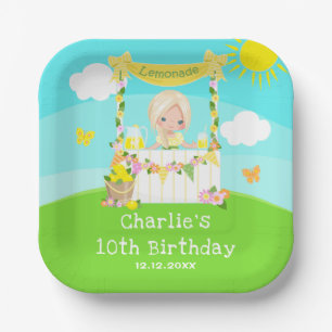 Lemonade Stand Birthday Blonde Hair Girl Paper Plate