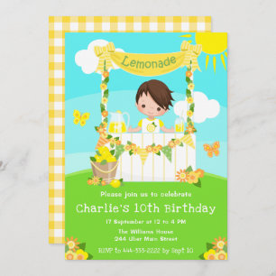 Lemonade Stand Birthday Brown Hair Boy Invitation